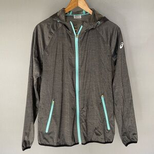 Asics Women’s Vented Mesh Windblock Workout Gray/Aqua Jacket Hoodie Size M